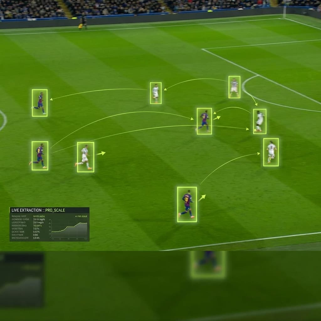 A football match sequence with tactical movement overlays