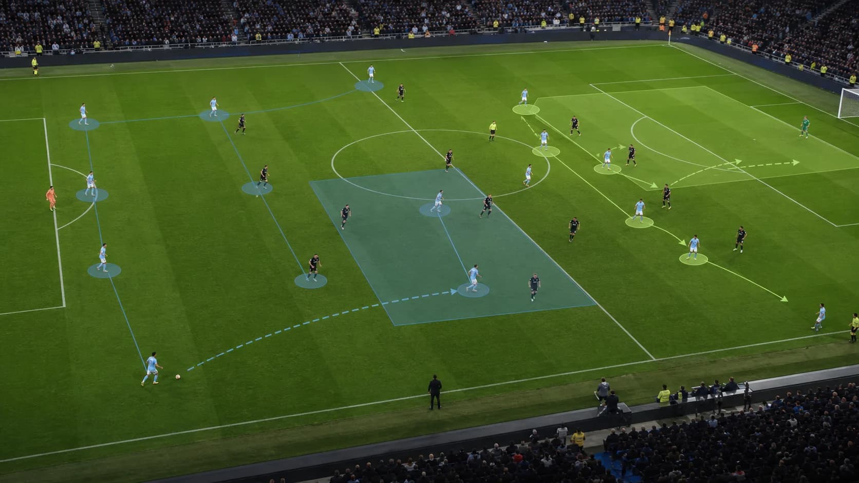 A football match sequence showing changing phases and team structure over time