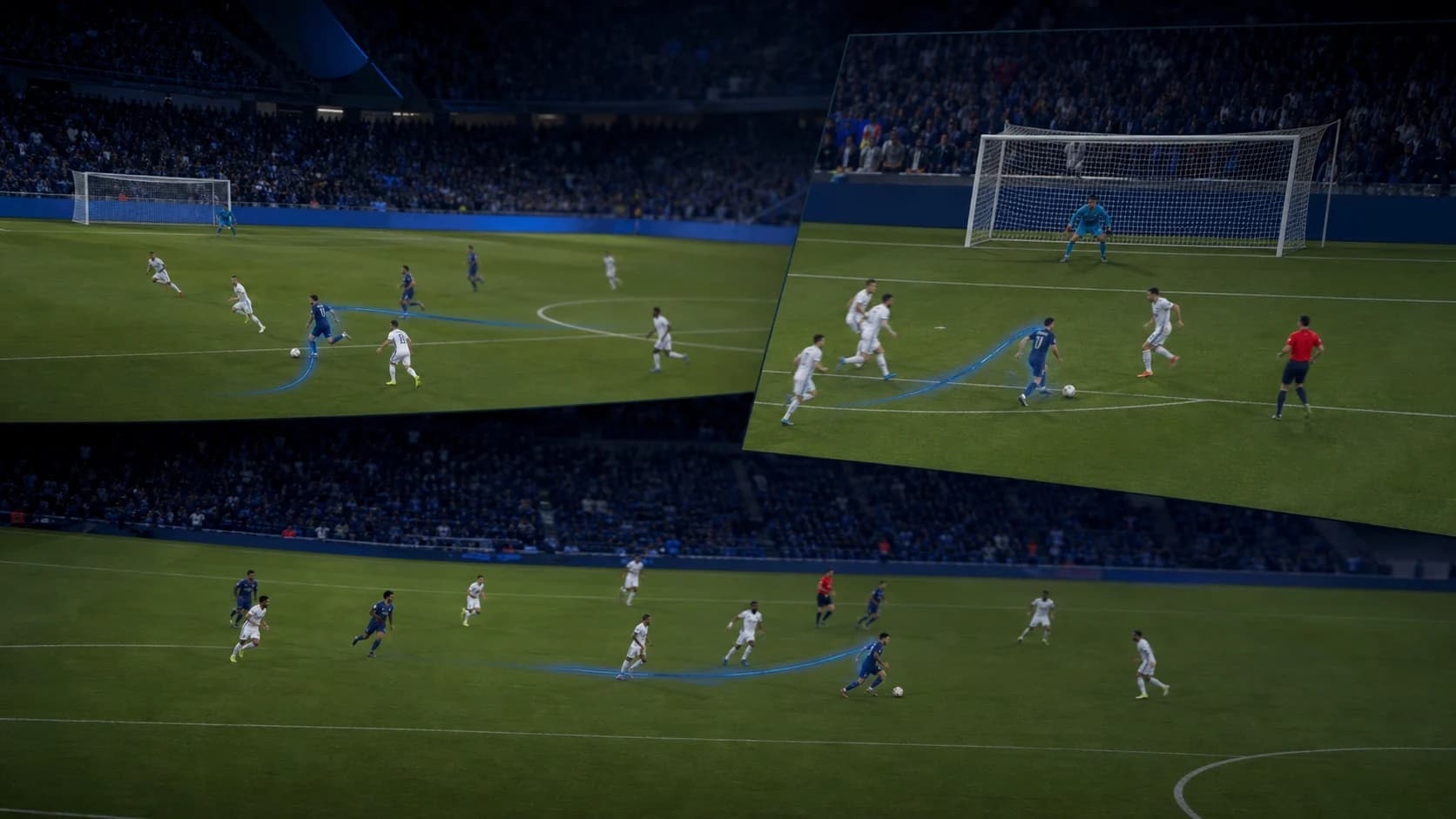 The same football player followed across synchronized match camera views