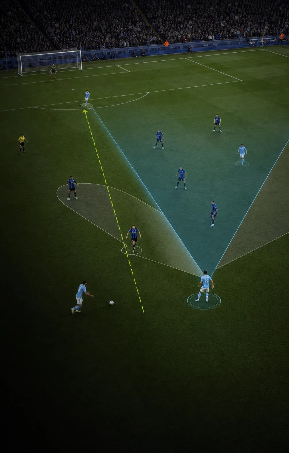 A football player field of view connected to off-ball movement and available space