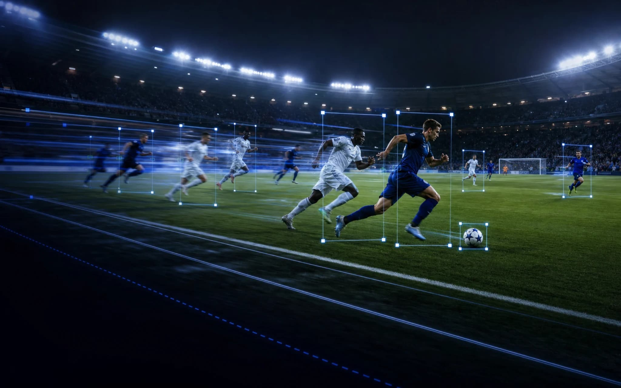 High-speed football detection with motion trails, player boxes, and pitch geometry