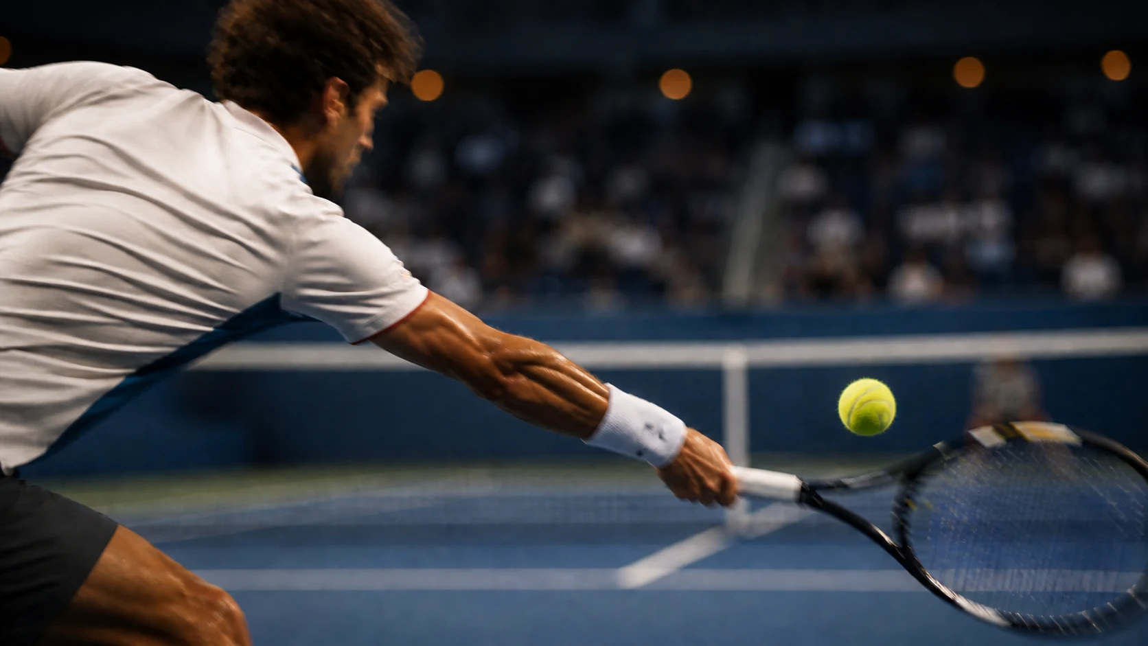 Tennis player preparing a stroke on a hard court